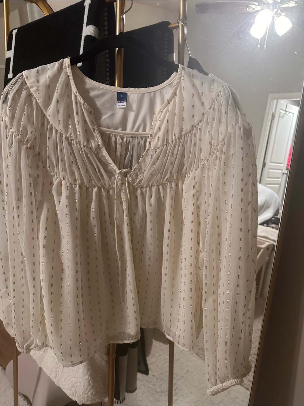 Old Navy Ivory Peasant Blouse with Gold Dot Accents